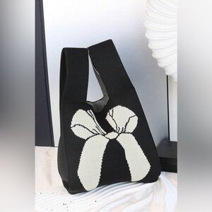 Elegant Black and White Bow Tote Bag
